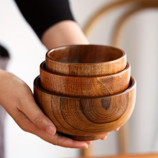 1pc Acid Jujube Wood Bowl, Household Anti-scalding Anti-fall Bowl, Retro Camping Tableware, Kitchen Supplies