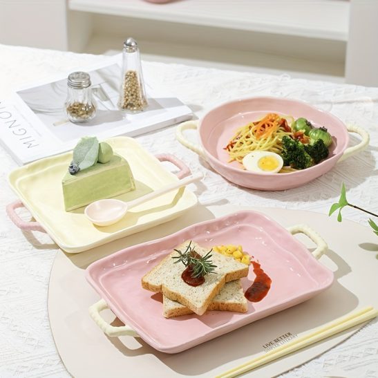 Ceramic Salad Plates, 12 Inch, Rectangular Dessert Plates for Sushi, Appetizer, Cake - Microwave And Oven Safe, Porcelain Plates for Kitchen Decor