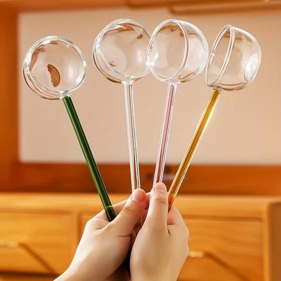 2pcsu002F4pcs of High Borosilicate Glass Spoons with Long Handles, Heat-Resistant, Colorful Handles, Suitable for Hot Oil, Soup Spoons, And Kitchen Seasoning Spoons