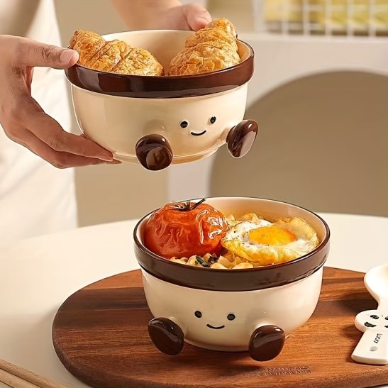 A New Cute Chubby Paw Instant Noodle Bowl, Ceramic Bibimbap Bowl, Creative and Stylish Household Noodle and Soup Bowl, Pasta Bowl, Large-capacity Salad, Snack, and Fruit Bowl for Students in Dormitories