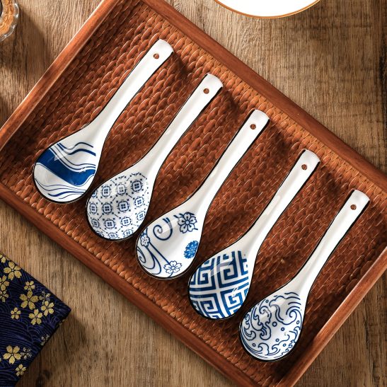 5pcs of Ceramic Transparent Glazed Soup Spoons for Home Use, Ideal for Serving And Drinking Soup